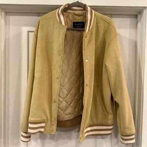 Abercrombie & Fitch Vegan Suede Varsity Bomber Jacket